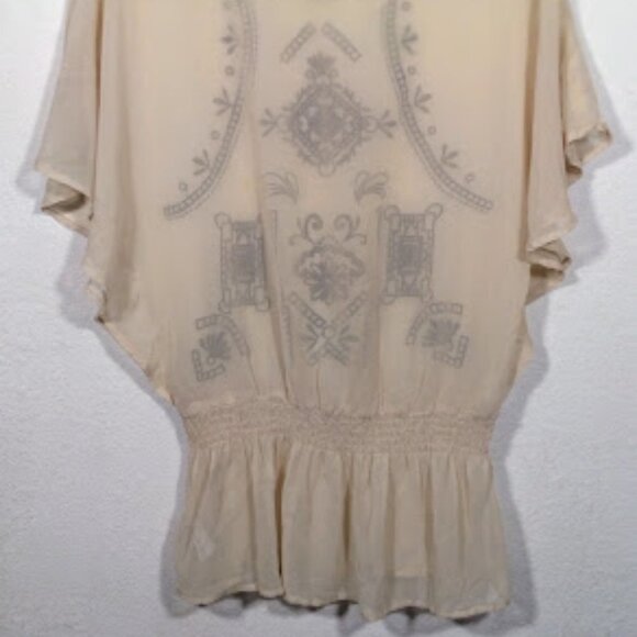 Forever 21 Sheer Embroirdered Retro Style Blouse Sz M - Picture 5 of 11
